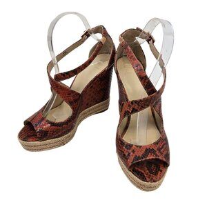 B Brian Atwood Leather Dekoda Snake-Print Platform Wedge Sandals Size 6